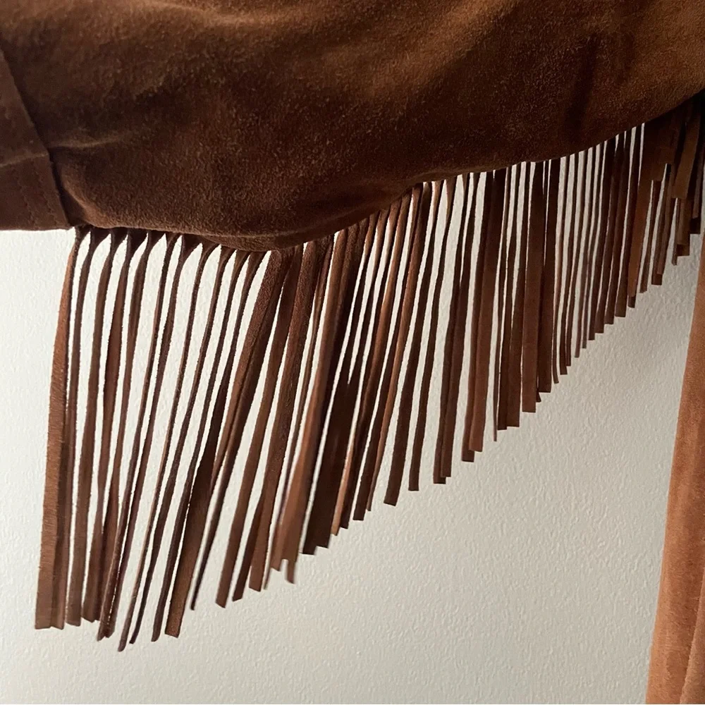 Leather Suede Fringe Jacket XL Western VTG DeerWear Made in USA Bohemian - Picture 6 of 10